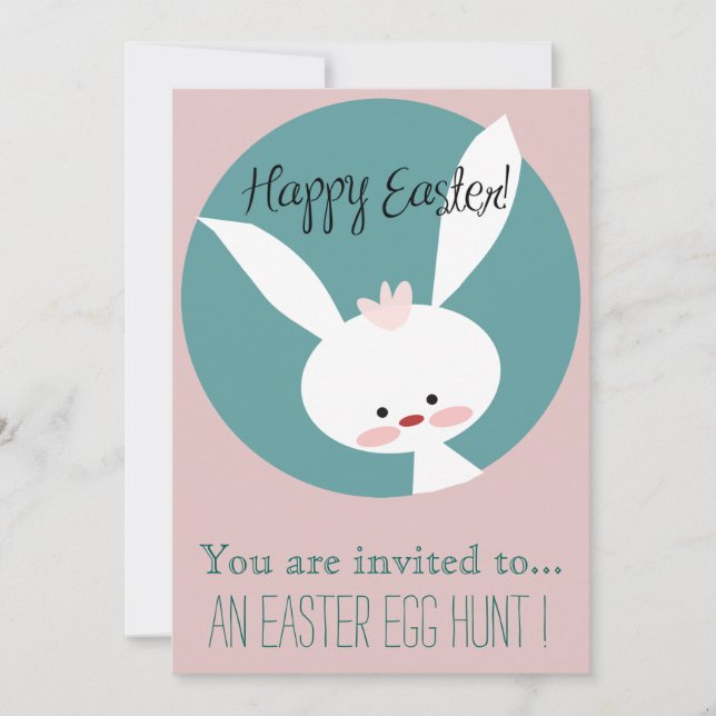 Easter Egg Hunt Easter party cartoon pink bunny Invitation (Front)