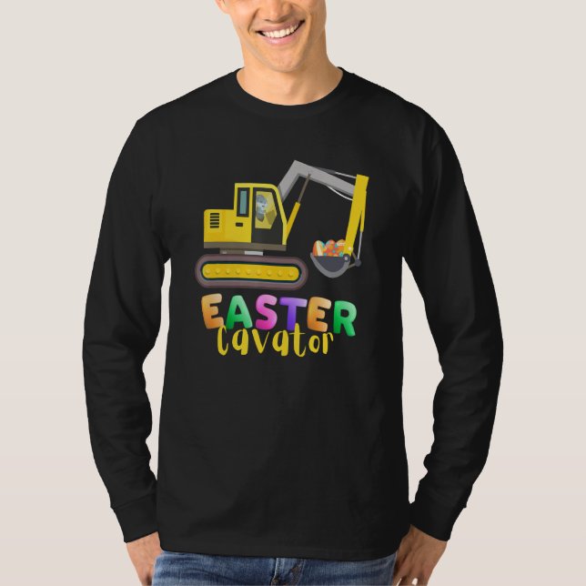 Easter Egg Hunt  Eggscavator Bunny Driving Tractor T-Shirt (Front)