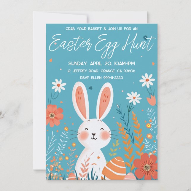 Easter Egg hunt elegant cute bunny Invitation (Front)