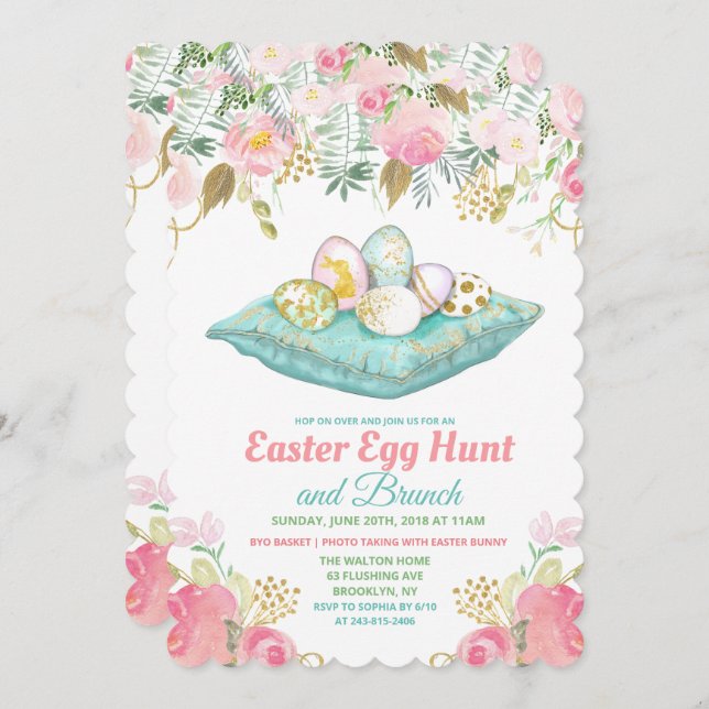 Easter Egg Hunt Floral Watercolor Invitation (Front/Back)