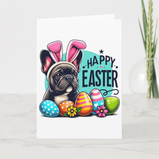 Easter Egg Hunt French Bulldog - Spring Celebratio Card (Front)