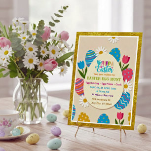 Easter Egg Hunt   Gold Frame Floral Holiday Invitation