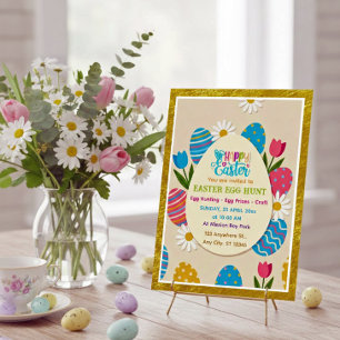 Easter Egg Hunt   Gold Frame Floral Holiday Postcard