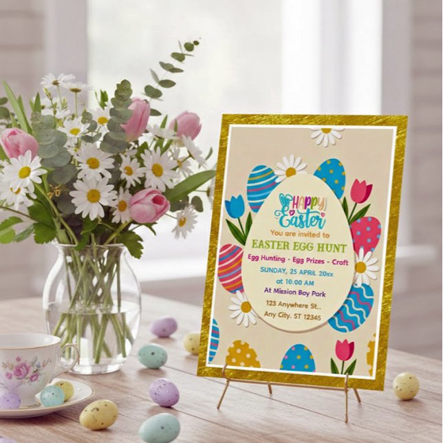 Easter Egg Hunt | Gold Frame Floral Holiday Postcard (Creator Uploaded)