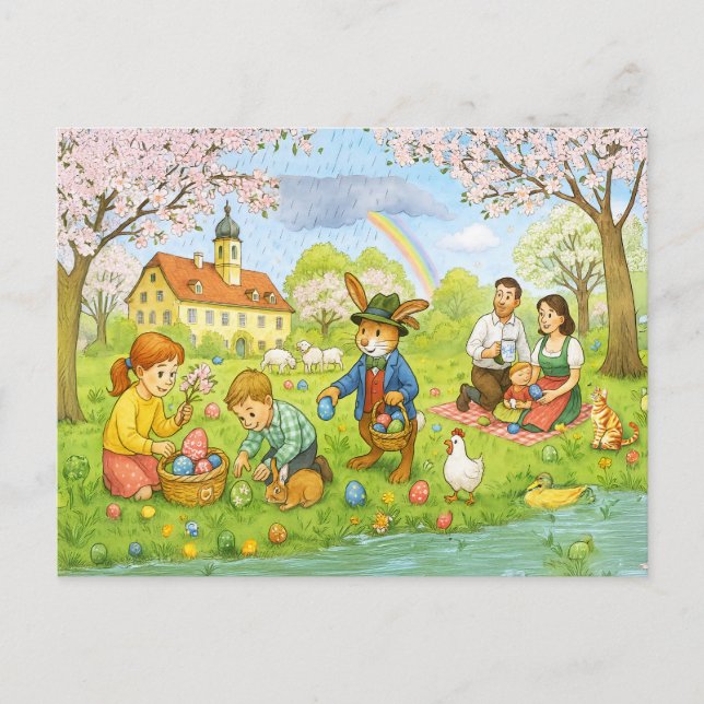 Easter Egg Hunt in Park Holiday Postcard (Front)