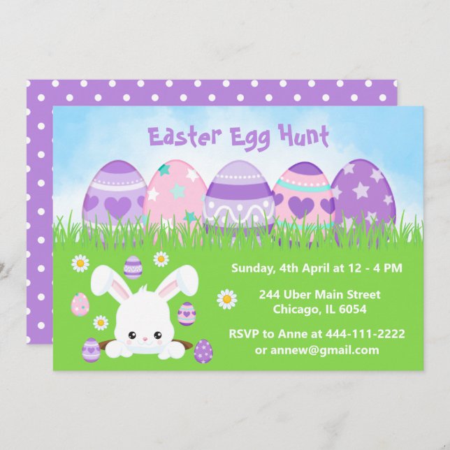 Easter Egg Hunt in Pink and Purple Invitation (Front/Back)