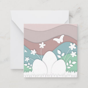 Easter egg hunt in spring flower nature card