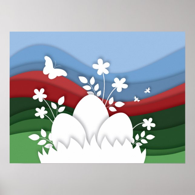 Easter egg hunt in spring flower nature poster (Front)