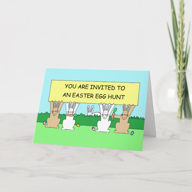 Easter Egg Hunt Invitation Cartoon, Bunnies. (Front)