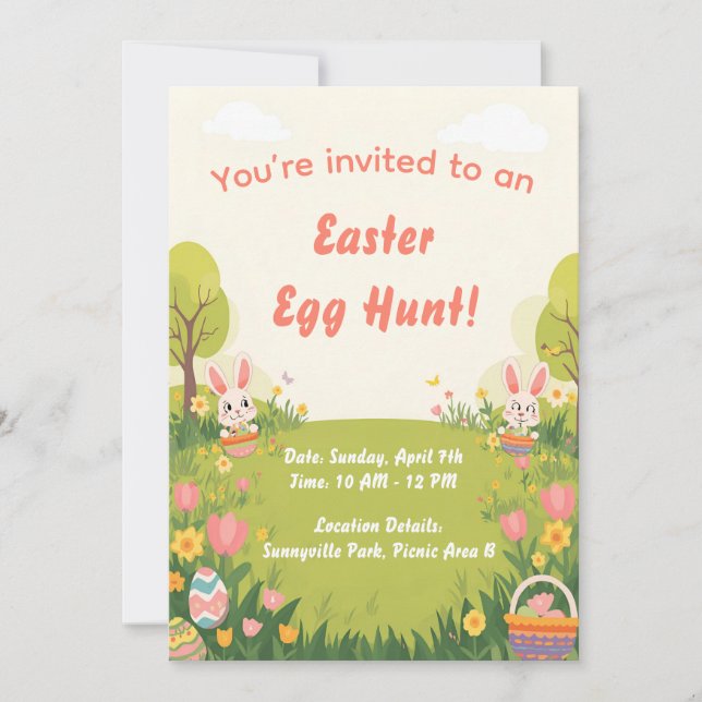 Easter Egg Hunt Invitation – Cute Spring invite (Front)