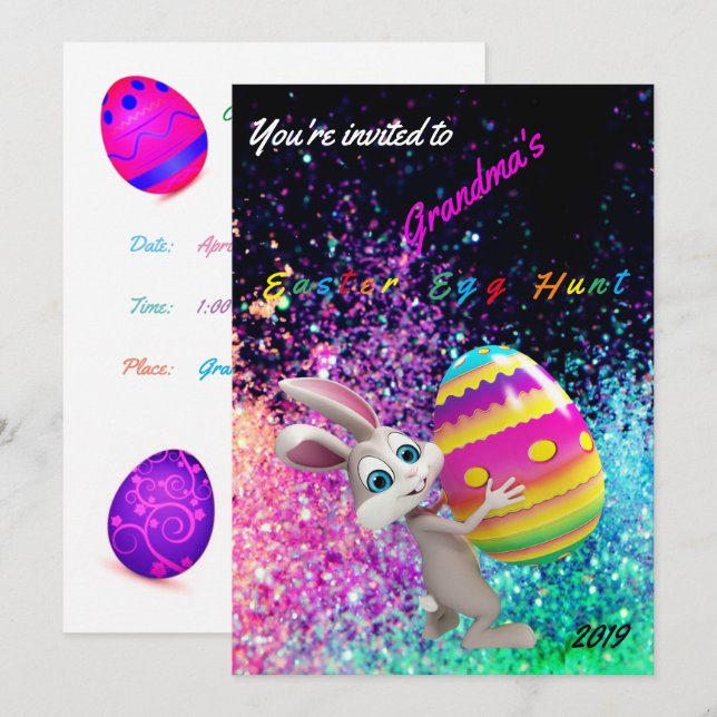 Easter Egg Hunt Invitation - Personalise Name/Year (Front/Back)