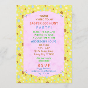 Easter Egg Hunt Party Elegant Retro Pink Yellow Invitation