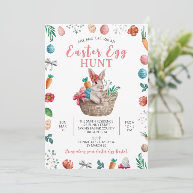 Easter Egg Hunt Party, Spring Easter Rabbit Invitation (Standing Front)