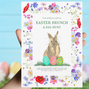 Easter Egg Hunt Spring Brunch Bunny Wildflower Invitation