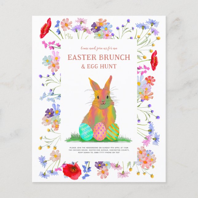 Easter Egg Hunt Spring Brunch Cute Bunny Budget Flyer (Front)
