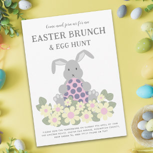 Easter Egg Hunt Spring Brunch Cute Bunny Floral Invitation