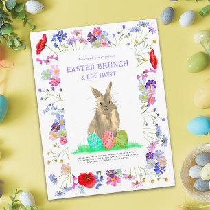 Easter Egg Hunt Spring Brunch Cute Bunny Floral Invitation Postcard