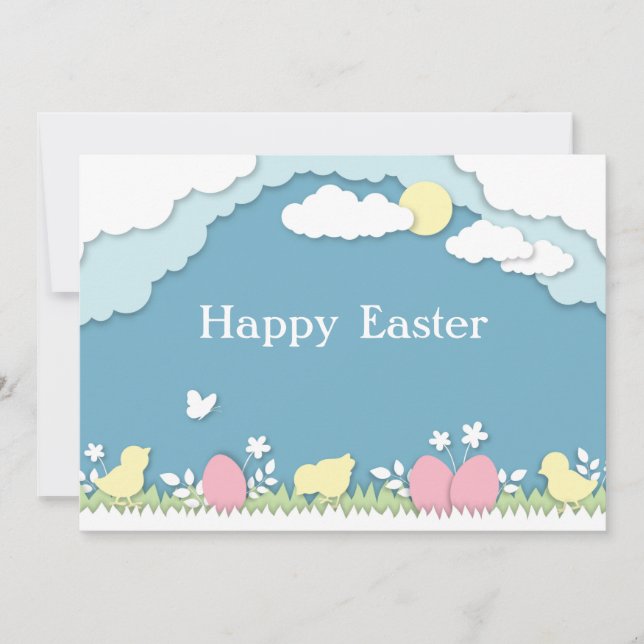 Easter egg hunt, spring holidays papercut nature p card (Front)