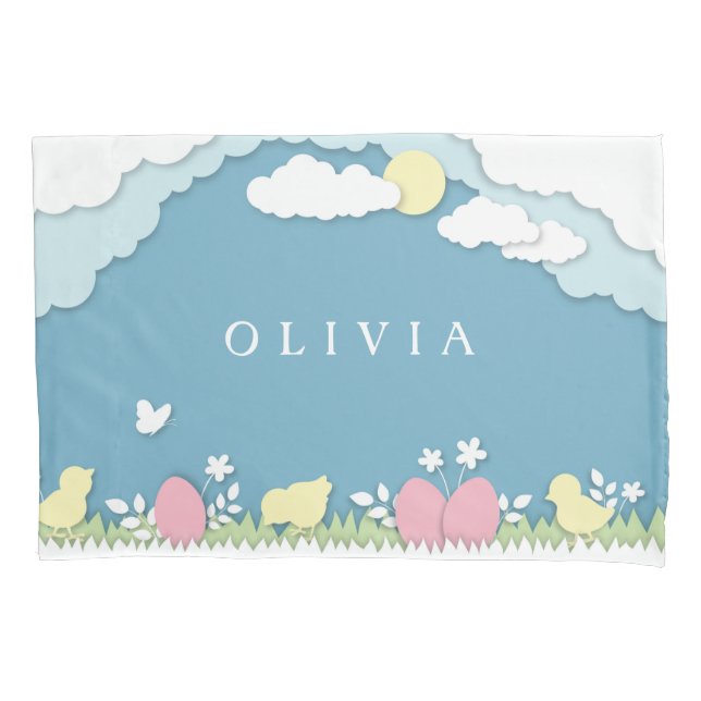 Easter egg hunt, spring holidays papercut nature pillowcase (Front)
