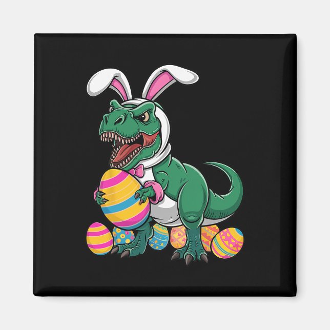 Easter Egg Hunt T Rex Dinosaur Bunny Happy Eastraw Magnet (Front)
