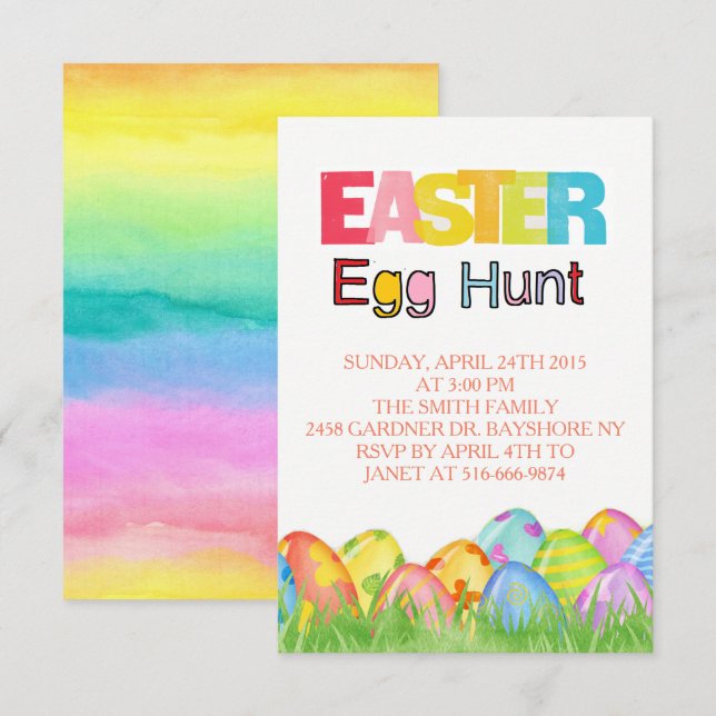 Easter Egg Hunt watercolors Invitation (Front/Back)