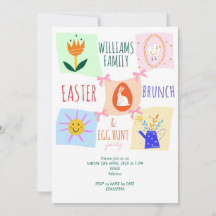 Easter Egg Hunt Wavy Chequerboard Bunny Brunch Bow Invitation