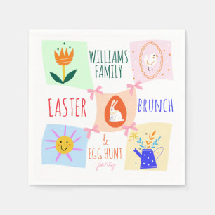 Easter Egg Hunt Wavy Chequerboard Bunny Brunch Bow Napkin