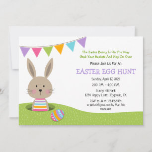 Easter Egg Hunt with Bunny with basket of Eggs Inv Invitation