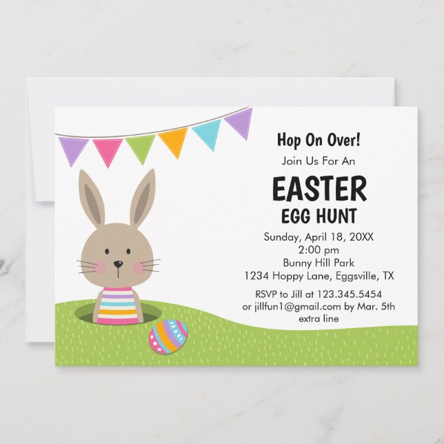 Easter Egg Hunt with Bunny with basket of Eggs Inv Invitation (Front)