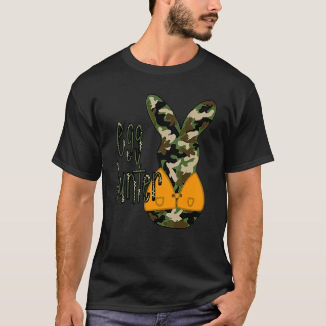 Easter Egg Hunter Camo Bunny Happy Easter Rabbit T-Shirt (Front)