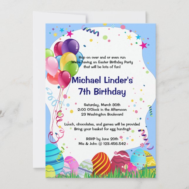 Easter Egg Hunting Birthday Party Blue Invitation (Front)
