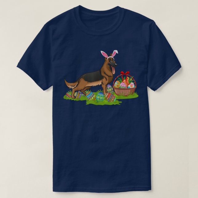 Easter Egg Hunting Bunny German Shepherd Dog Easte T-Shirt (Design Front)