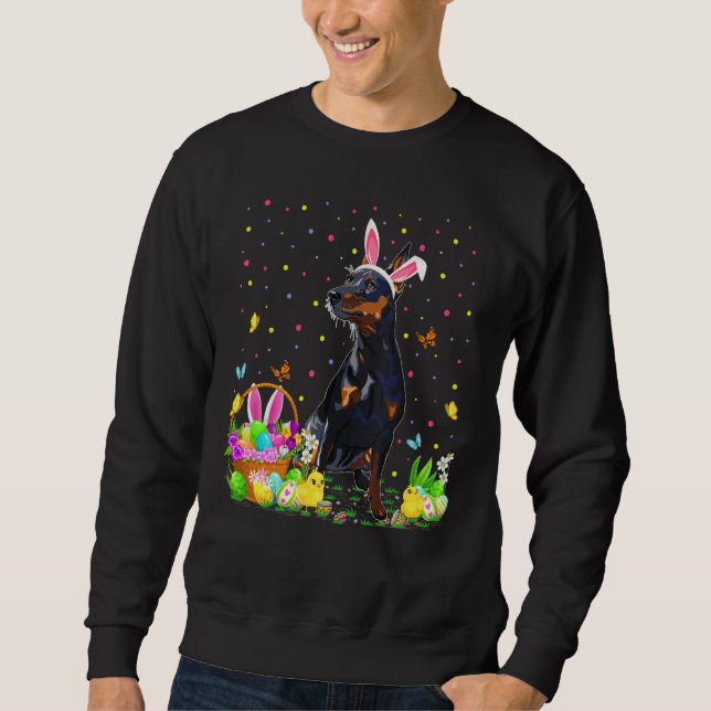 Easter Egg Hunting Miniature Pinscher Dog Easter S Sweatshirt (Front)