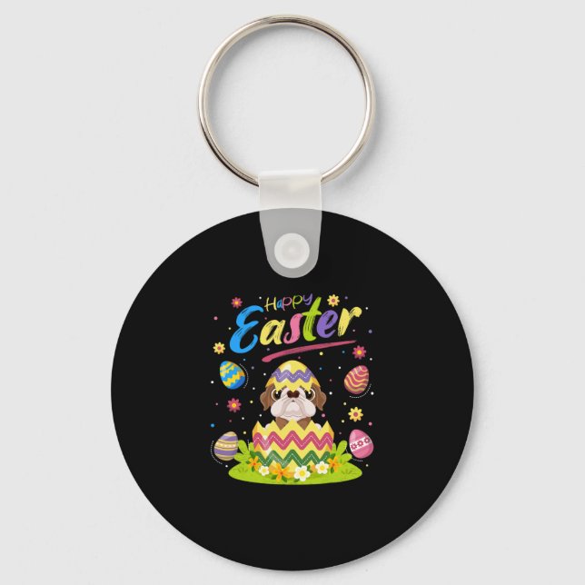 Easter Egg Lover American Bulldog Happy Easter  Key Ring (Front)