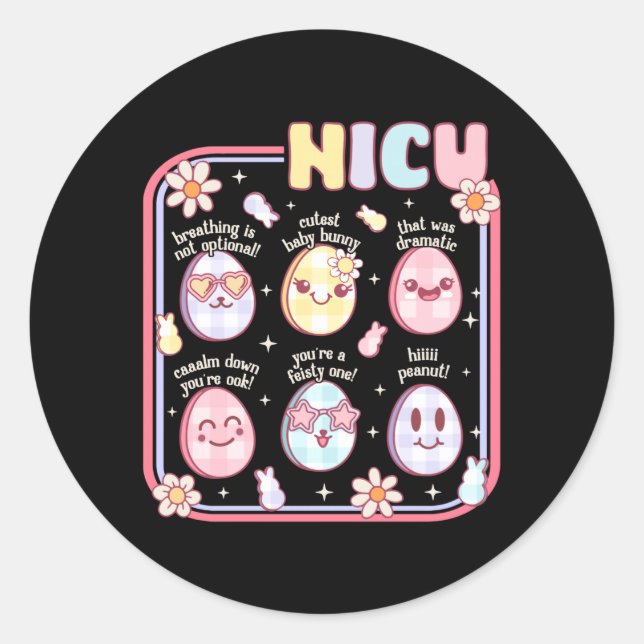 Easter Egg NICU Nurse Groovy Neonatal Intensive Classic Round Sticker (Front)