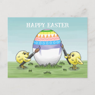 Easter egg painted by the chickens holiday postcard