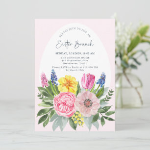 Easter Egg, Pink, Floral Brunch Invitation