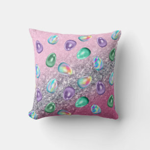 Easter Egg Pink Purple Tie Dye Glitter Glam Cushion