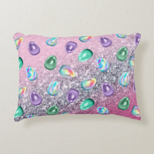 Easter Egg Pink Purple Tie Dye Glitter Glam Decorative Cushion