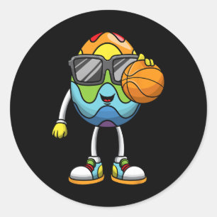 Easter Egg Playing Basketball Sports Boys Men Kids Classic Round Sticker