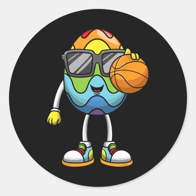 Easter Egg Playing Basketball Sports Boys Men Kids Classic Round Sticker (Front)