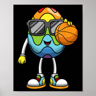 Easter Egg Playing Basketball Sports Boys Men Kids Poster