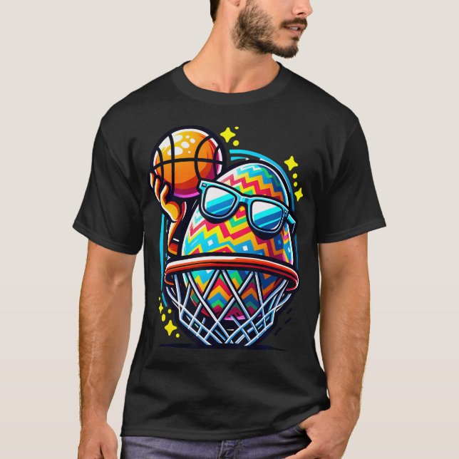 Easter Egg Playing Basketball Sports Boys Men Kids T-Shirt (Front)