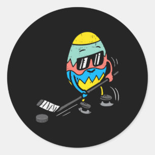 Easter Egg Playing Ice Hockey Cute Sports Men Boys Classic Round Sticker
