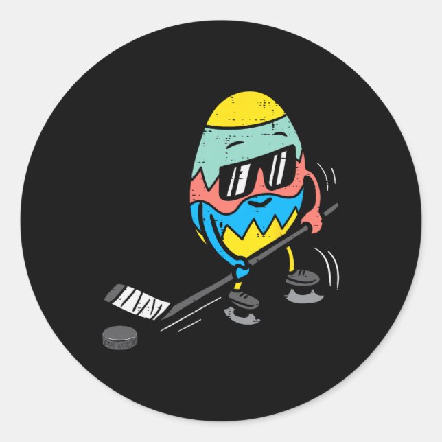 Easter Egg Playing Ice Hockey Cute Sports Men Boys Classic Round Sticker (Front)