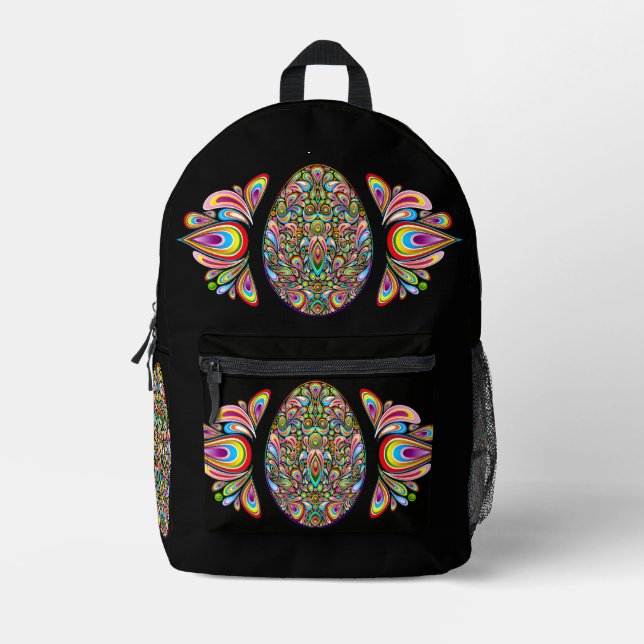 Easter Egg Psychedelic Design Kids Organic T-Shirt Printed Backpack (Front)