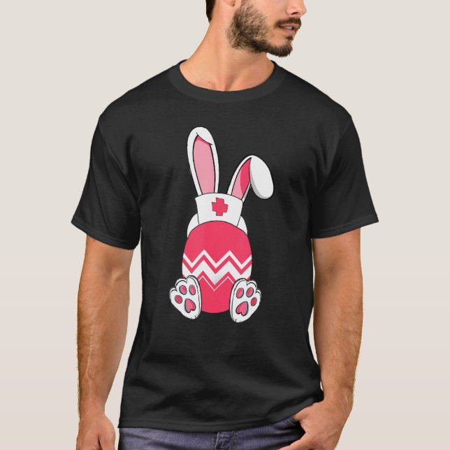 Easter Egg Rabbit Ears Nurse Easter Happy Easter T-Shirt (Front)