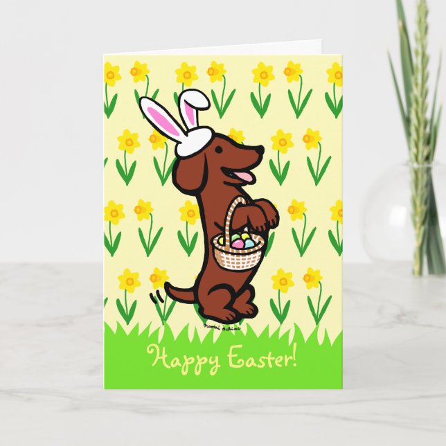 Easter Egg Red Smooth Haired Dachshund Holiday Card (Front)
