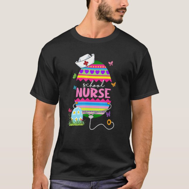 Easter Egg School Nurse Bunny Stethoscope Easter C T-Shirt (Front)