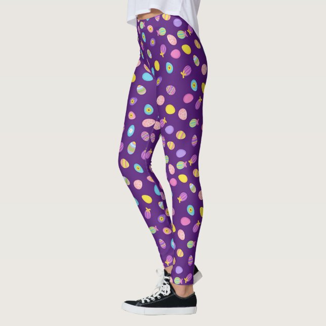 Easter Egg Style Purple Background Art Pattern Leggings (Left)
